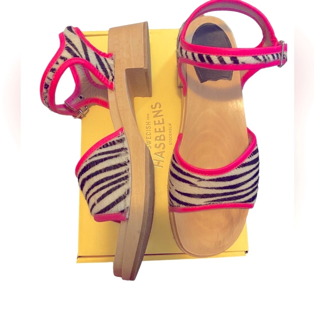 Swedish Hasbeens Zebra Neon Pink Sandals